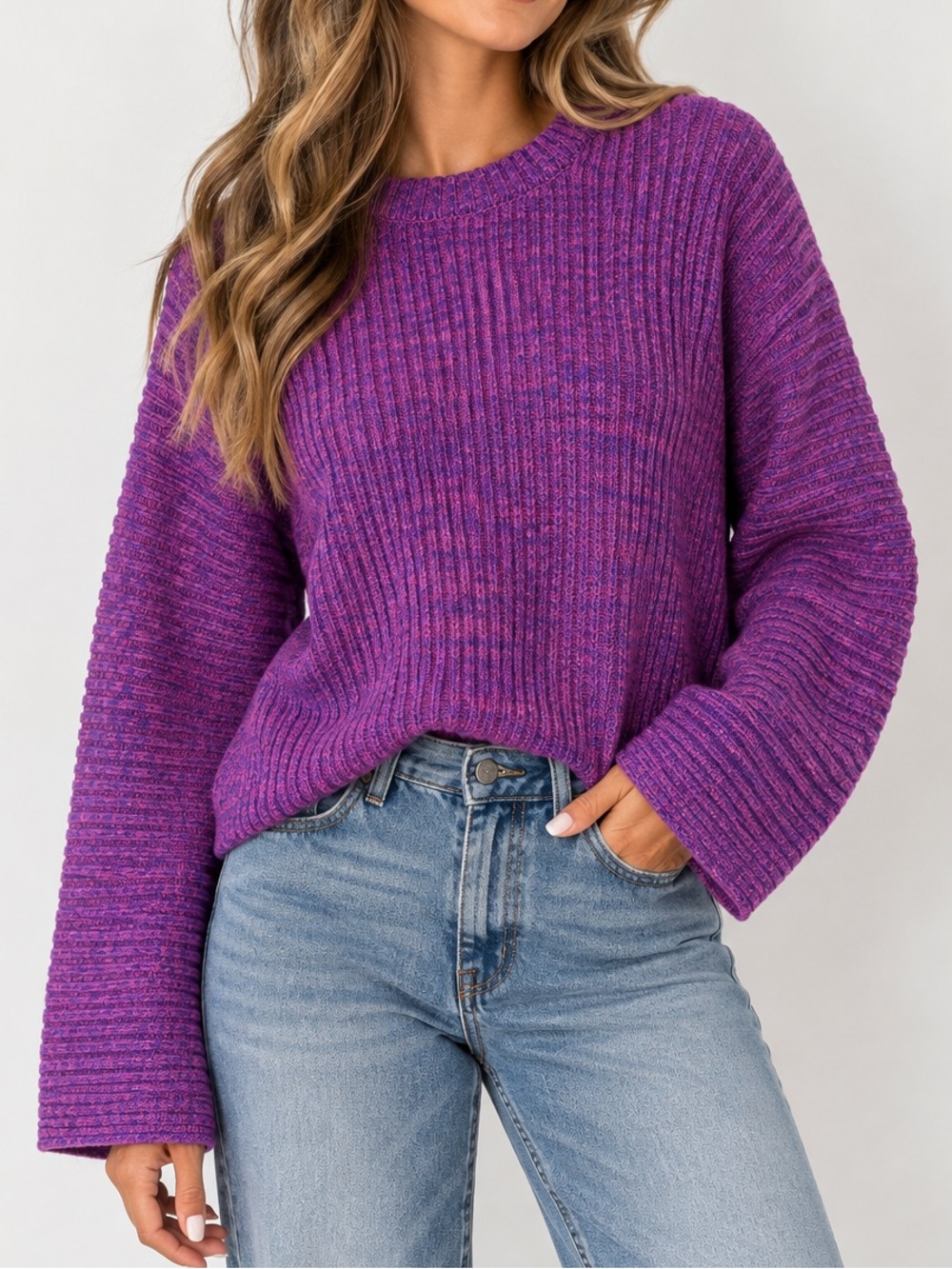 Urban Outfitters Purple Marled Ribbed Knit Sweater Wide Sleeve Crewneck. Size S